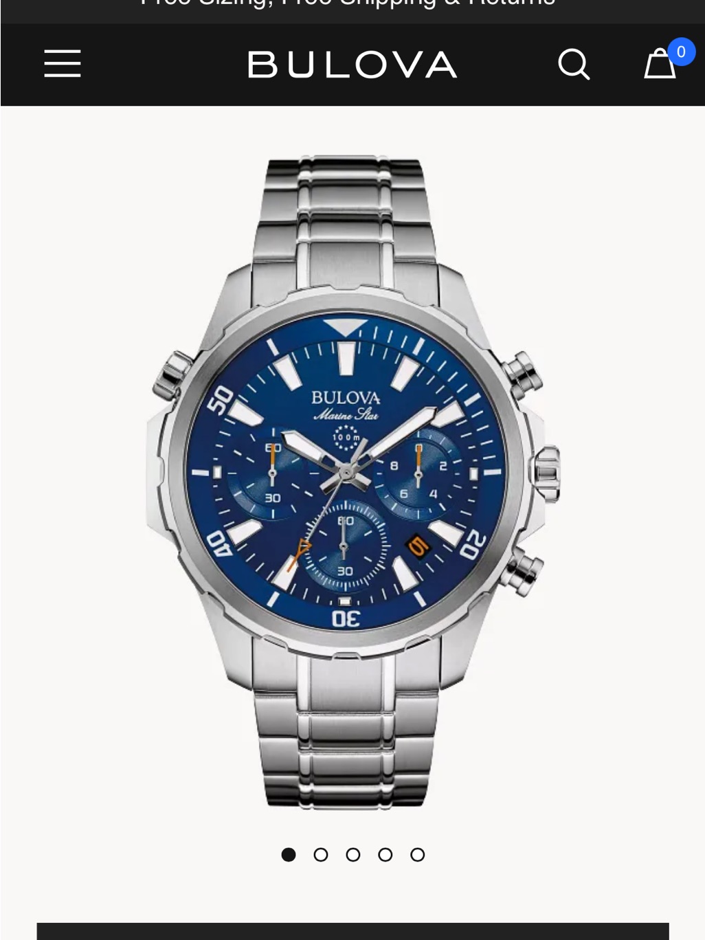 Bulova Silver Stainless Steel Chronograph Watch With Blue Dial